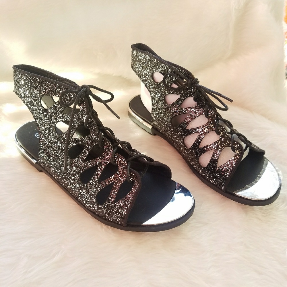 New! Glitter Gladiator Lace up Sandals Sz 10 - Picture 3 of 6